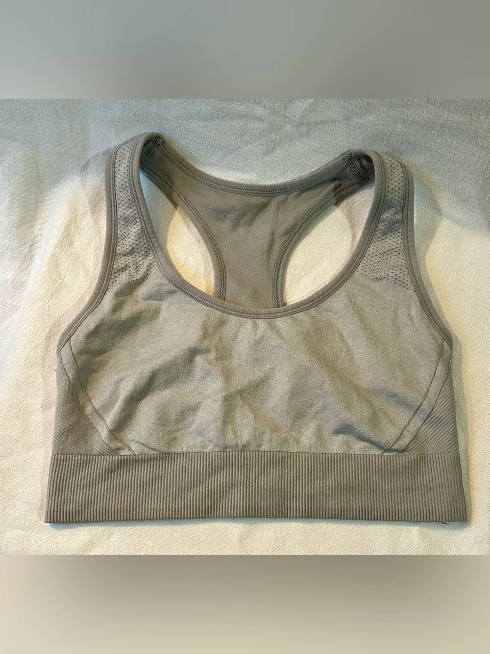 All In Motion Racerback Sports Bra Light Gray Grey Mesh Detail XL High Support
